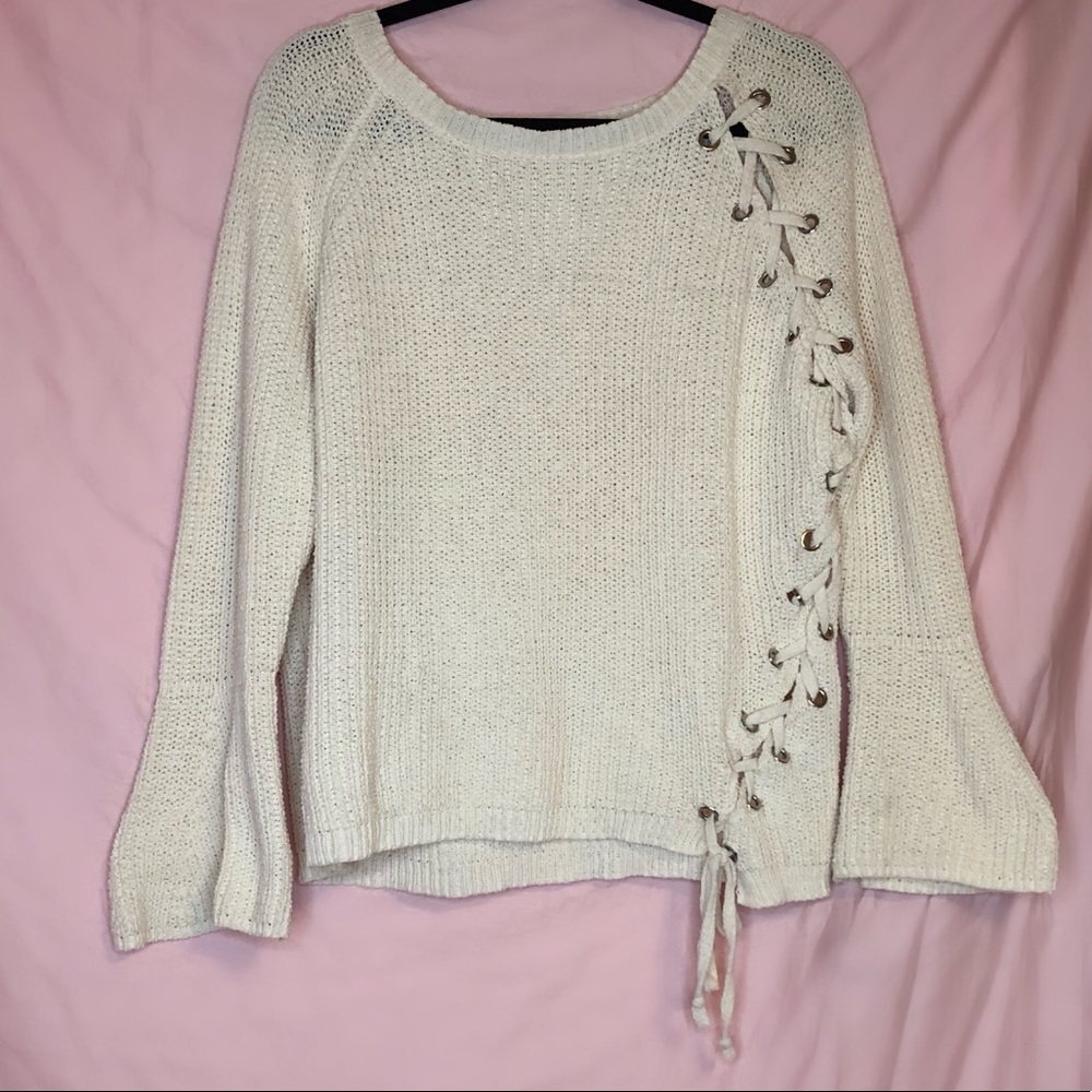 SOLD White Knit Bell Sleeve Sweater